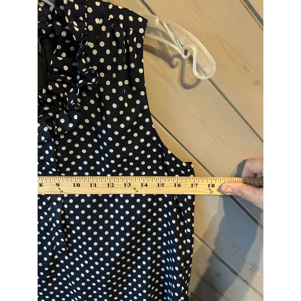J.Crew Womens Navy Blue White Polka Dot Ruffle Neck Sleeveless Blouse Top Size 2